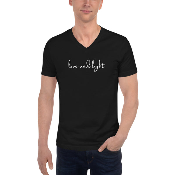 Unisex Short Sleeve V-Neck Love and Light T-Shirt