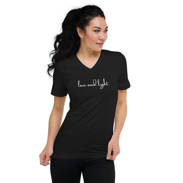 Unisex Short Sleeve V-Neck Love and Light T-Shirt