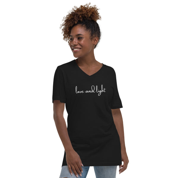 Unisex Short Sleeve V-Neck Love and Light T-Shirt