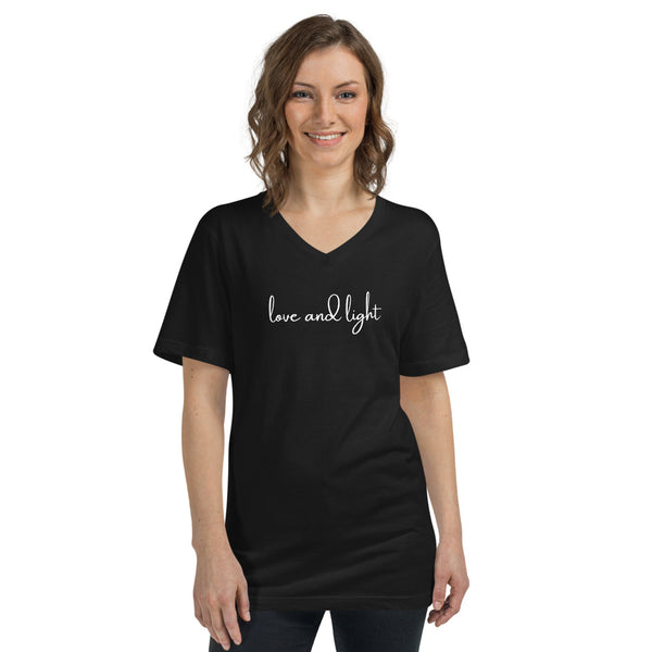 Unisex Short Sleeve V-Neck Love and Light T-Shirt