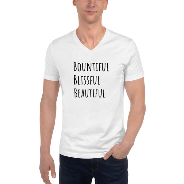 Unisex Short Sleeve V-Neck Bountiful Blissful Beautiful T-Shirt