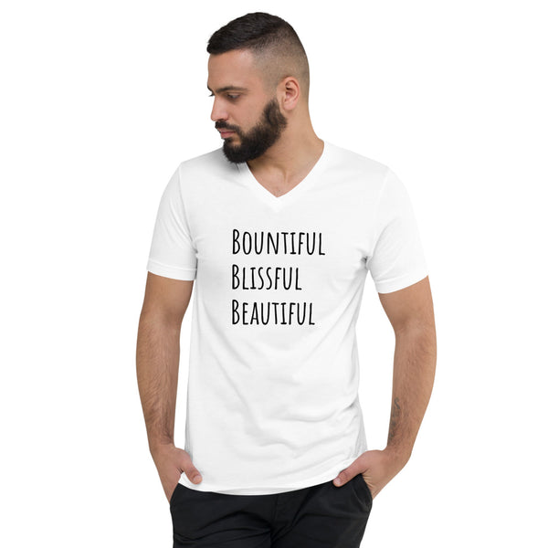 Unisex Short Sleeve V-Neck Bountiful Blissful Beautiful T-Shirt