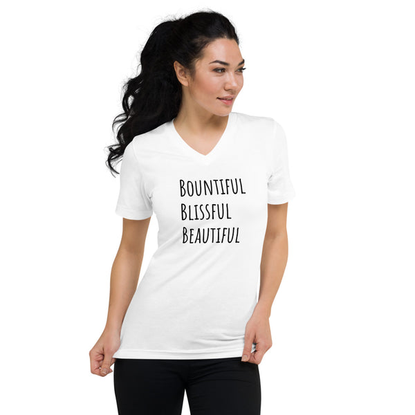 Unisex Short Sleeve V-Neck Bountiful Blissful Beautiful T-Shirt